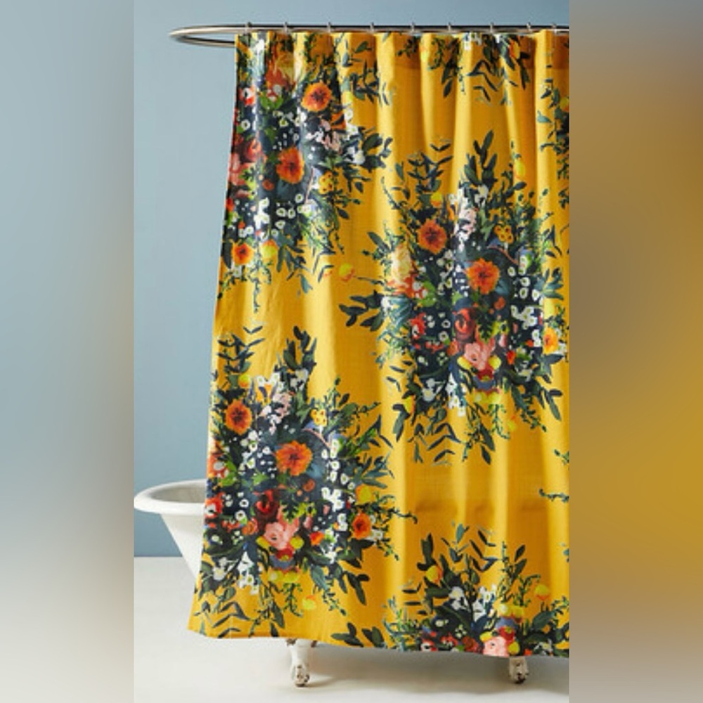 Anthropologie Marcene Bouquet Shower Curtain 74x74 yellow !!New!!